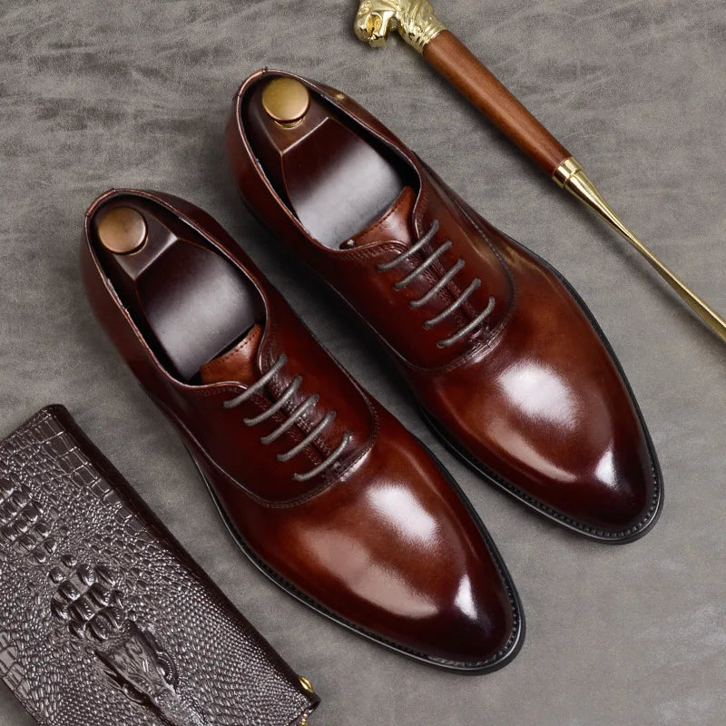 Aurelo Men's Oxford Shoes in Italian Leather, Lace-Up Formal Shoes
