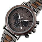 Orologio da uomo in legno TimberLuxe con incisione, resistente all’acqua fino a 3 ATM