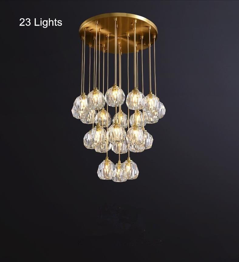 Luminara Crystal Ball Chandelier, Polished Copper Ceiling Light