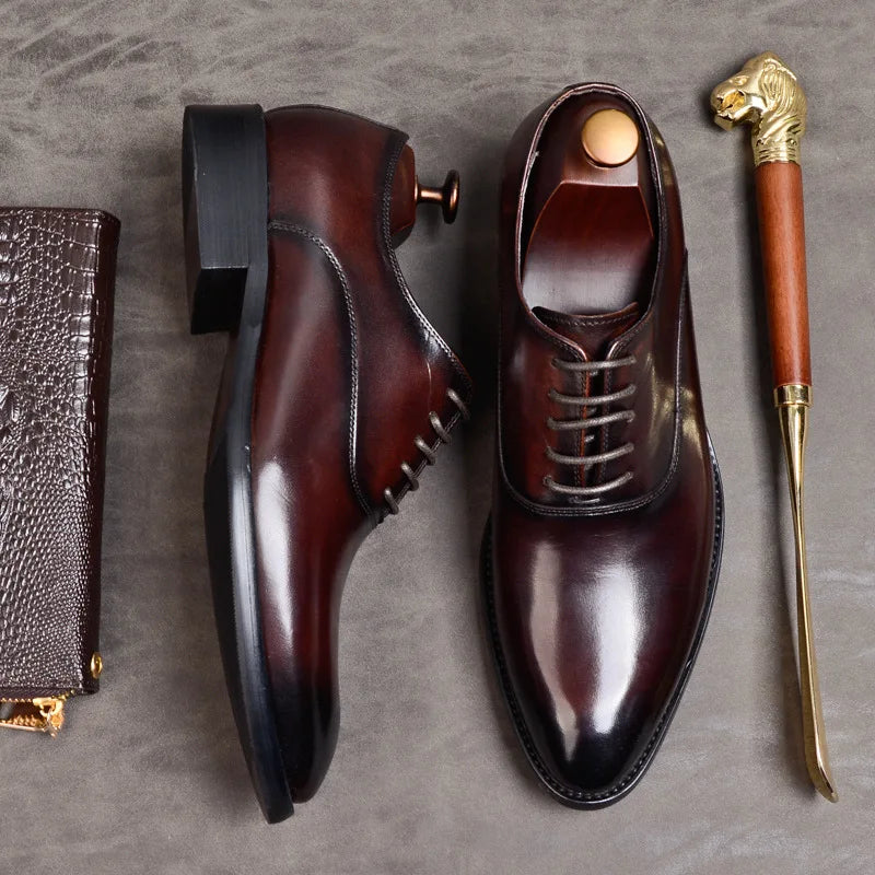 Aurelo Men's Oxford Shoes in Italian Leather, Lace-Up Formal Shoes