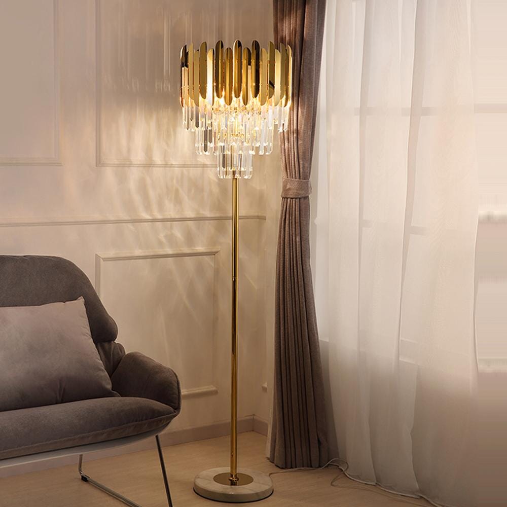 Elyra Crystal Accent Floor & Table Lamp, Modern Stainless Steel
