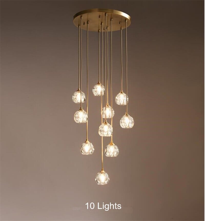 Luminara Crystal Ball Chandelier, Polished Copper Ceiling Light