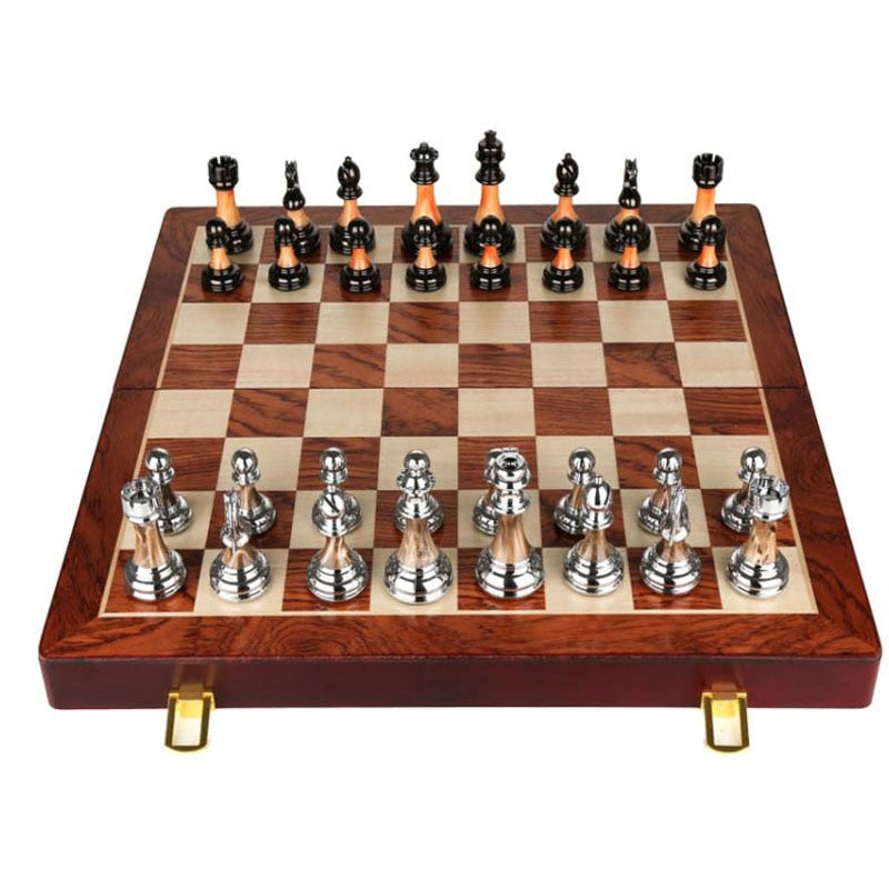 RegalOrion Chess Set, Zinc Alloy Pieces, 17.7-Inch Wooden Board