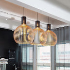 Nordhaven-bambuspendellampe med burdesign, justerbar ledning, 3 størrelser