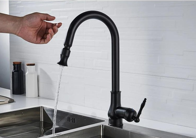 タッチ操作と引き出し式ヘッドを備えた、素朴なブロンズ色のキッチン水栓 | Fioriscas