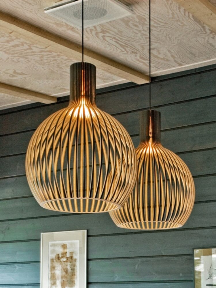 Nordhaven-bambuspendellampe med burdesign, justerbar ledning, 3 størrelser