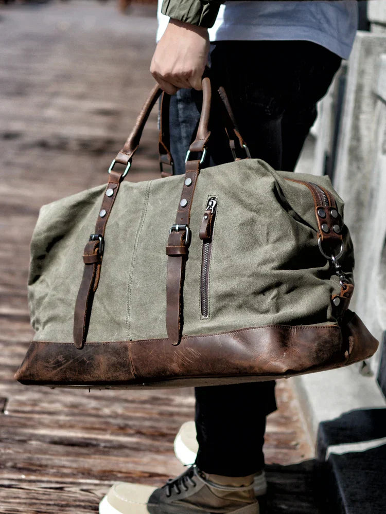 Harborwell Waxed Canvas Weekender Bag With Leather Trim, Four Colors