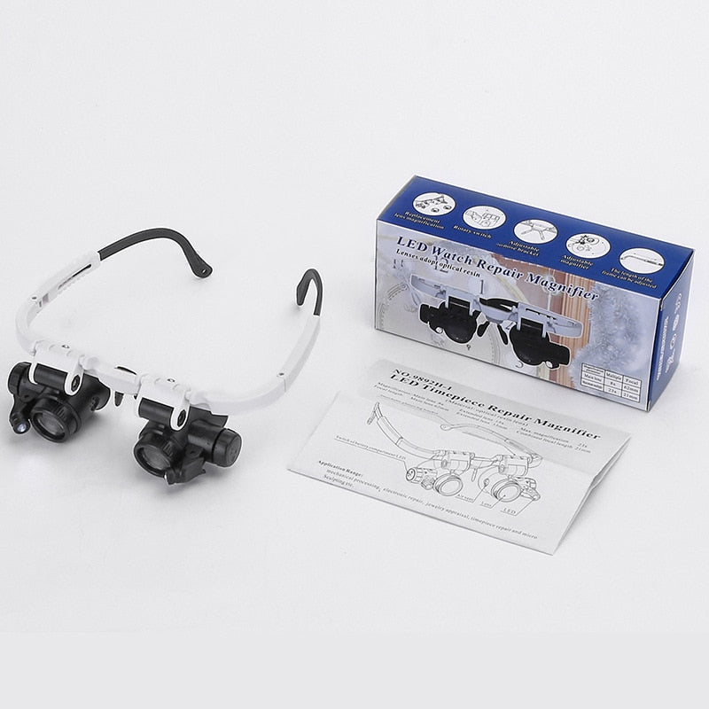 ClariVue-LED-Vergrößerungsbrille mit 8-facher bis 23-facher Vergrößerung und Helligkeitsregelung