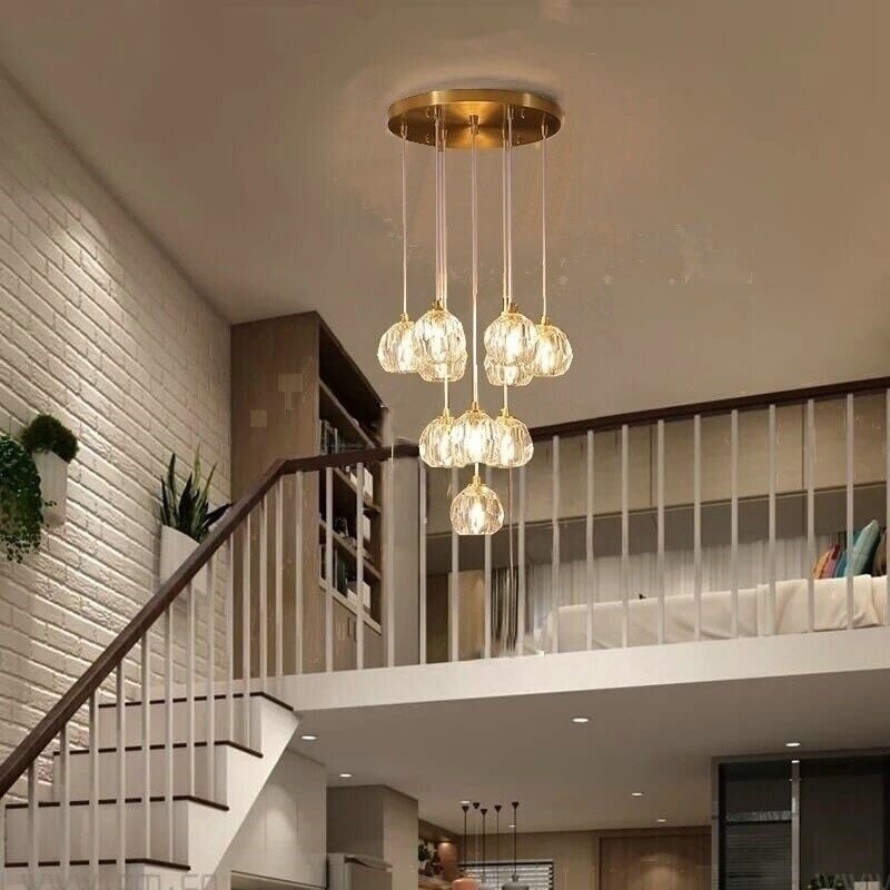 Luminara Crystal Ball Chandelier, Polished Copper Ceiling Light