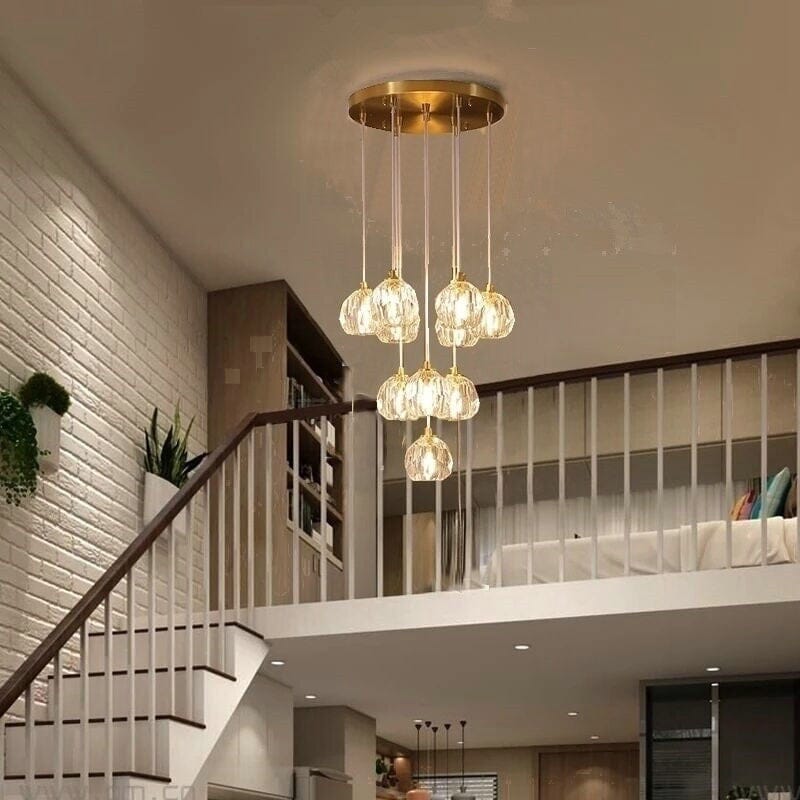 Luminara Crystal Ball Chandelier, Polished Copper Ceiling Light