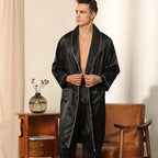 Peignoir homme en satin avec taille élastique et col à revers