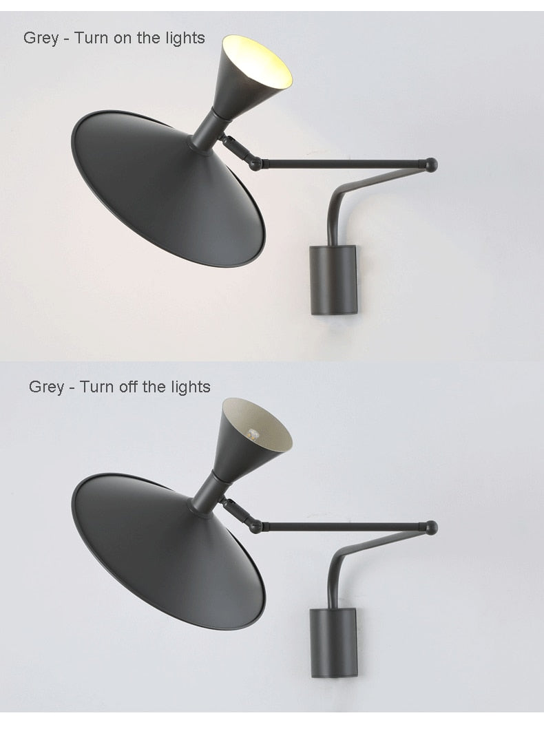 Lampada da parete NovaSwing, braccio orientabile, con spina e paralume satinato