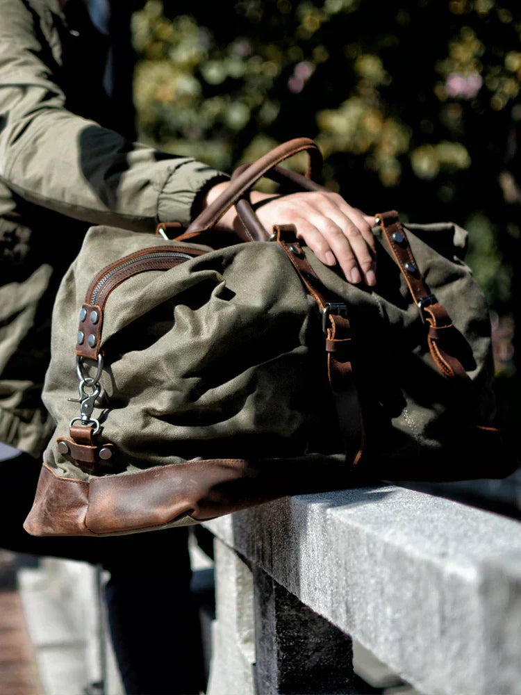 Harborwell Waxed Canvas Weekender Bag With Leather Trim, Four Colors