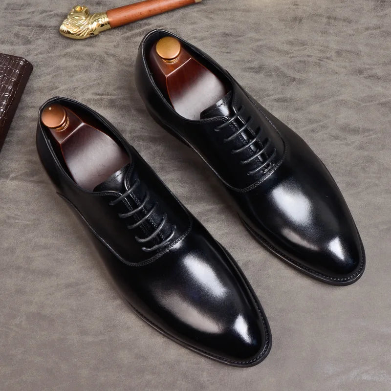 Aurelo Men's Oxford Shoes in Italian Leather, Lace-Up Formal Shoes