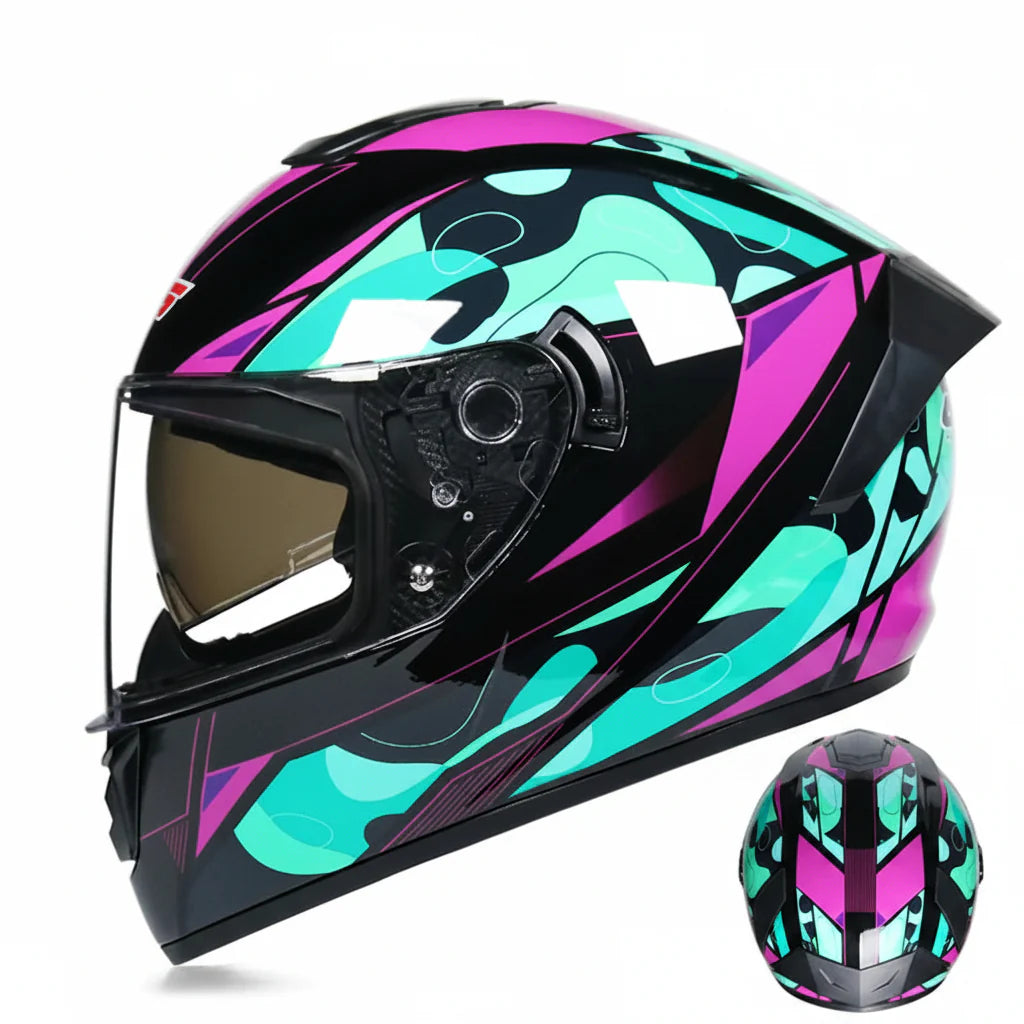 Casco da moto integrale da gara, certificato DOT, sistema a doppia visiera