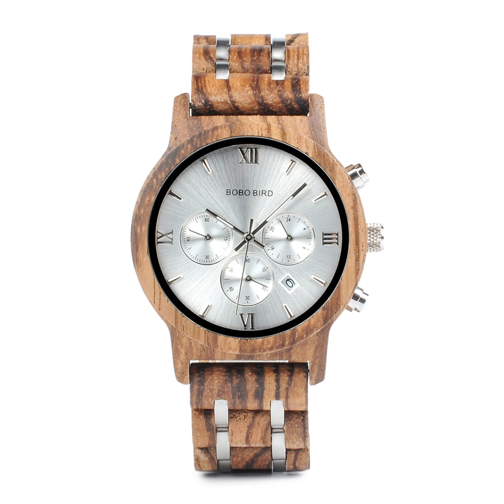Orologio da uomo in legno TimberLuxe con incisione, resistente all’acqua fino a 3 ATM