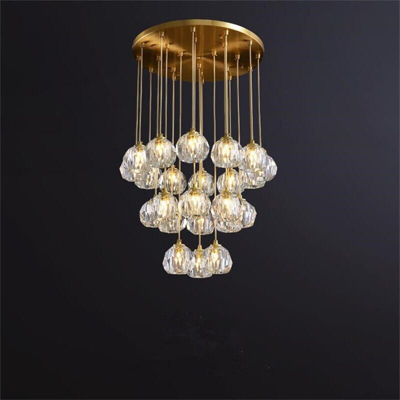 Luminara Crystal Ball Chandelier, Polished Copper Ceiling Light