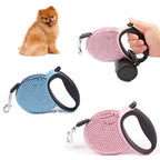 Trela retráctil de luxo com brilhantes para cães e gatos pequenos - Fioriscas