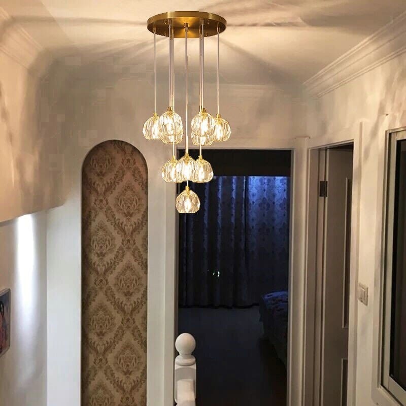 Luminara Crystal Ball Chandelier, Polished Copper Ceiling Light