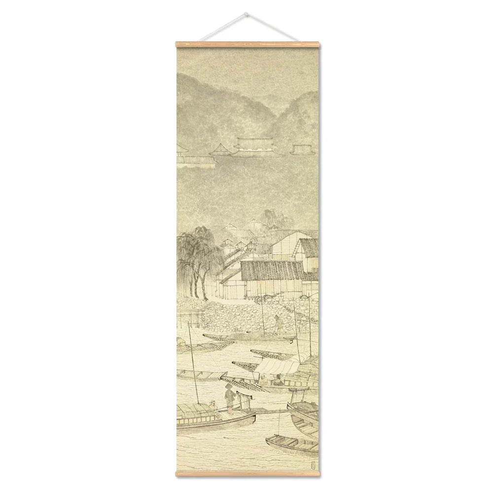 Japanese Ou-Mi Ukiyoe Scroll Print Poster Landscape Wall Art Pictures Living Room Vintage Painting Farmhouse Home Decor
