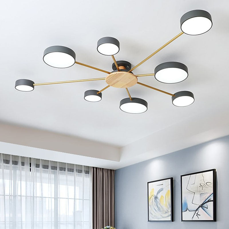 Luminax LED-kattokruunu puusta ja raudasta makuu- ja olohuoneisiin