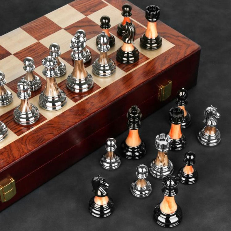 RegalOrion Chess Set, Zinc Alloy Pieces, 17.7-Inch Wooden Board