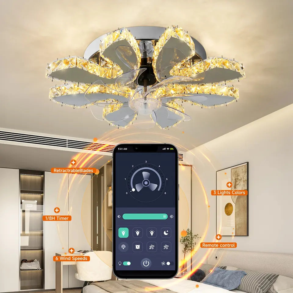 Stropní ventilátor, skládací lopatky a stmívatelné LED světlo, Lunera Smart s 6 rychlostmi