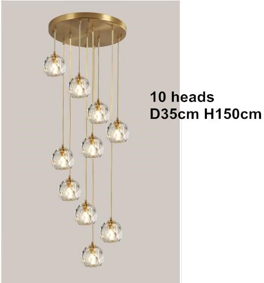 Luminara Crystal Ball Chandelier, Polished Copper Ceiling Light