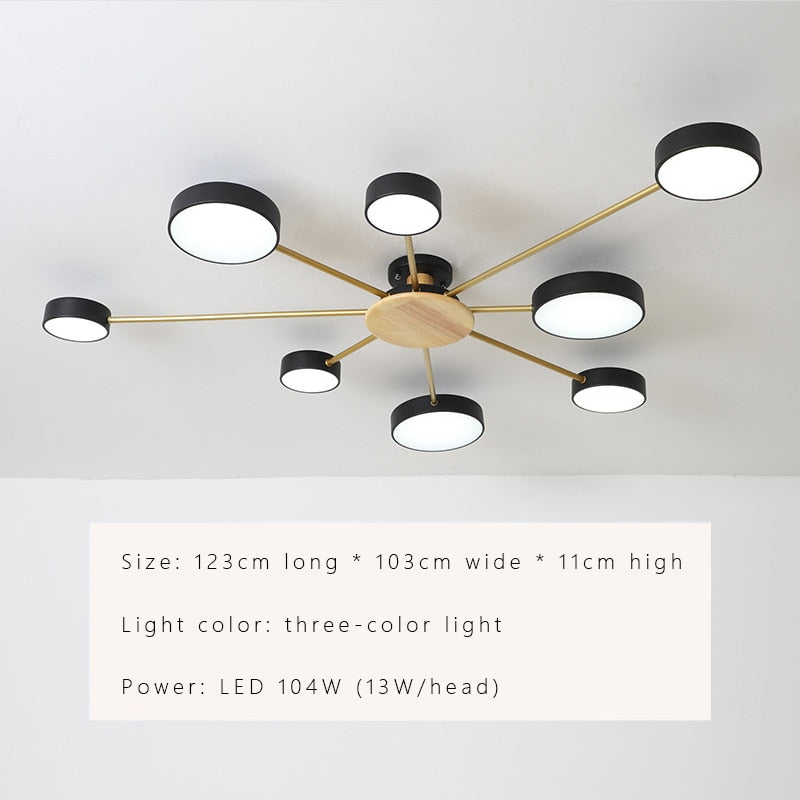 Luminax LED-kattokruunu puusta ja raudasta makuu- ja olohuoneisiin