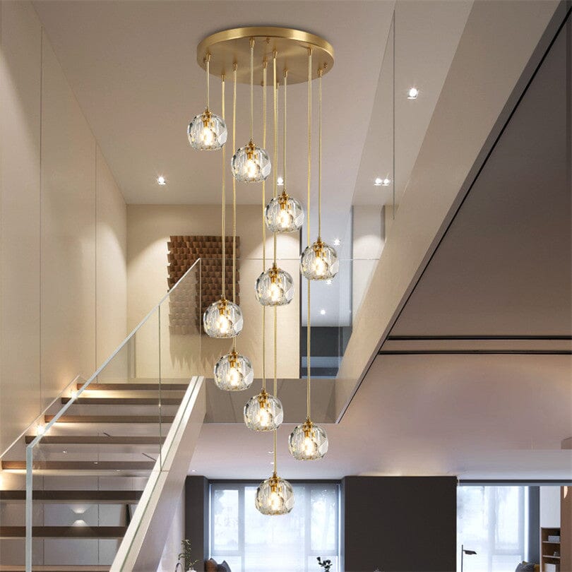 Luminara Crystal Ball Chandelier, Polished Copper Ceiling Light