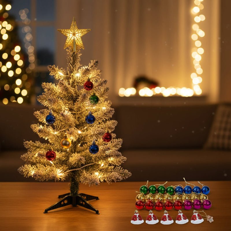 Pre-decorated Table Christmas Tree (60 cm) with Complete Ornament Set - Fioriscas