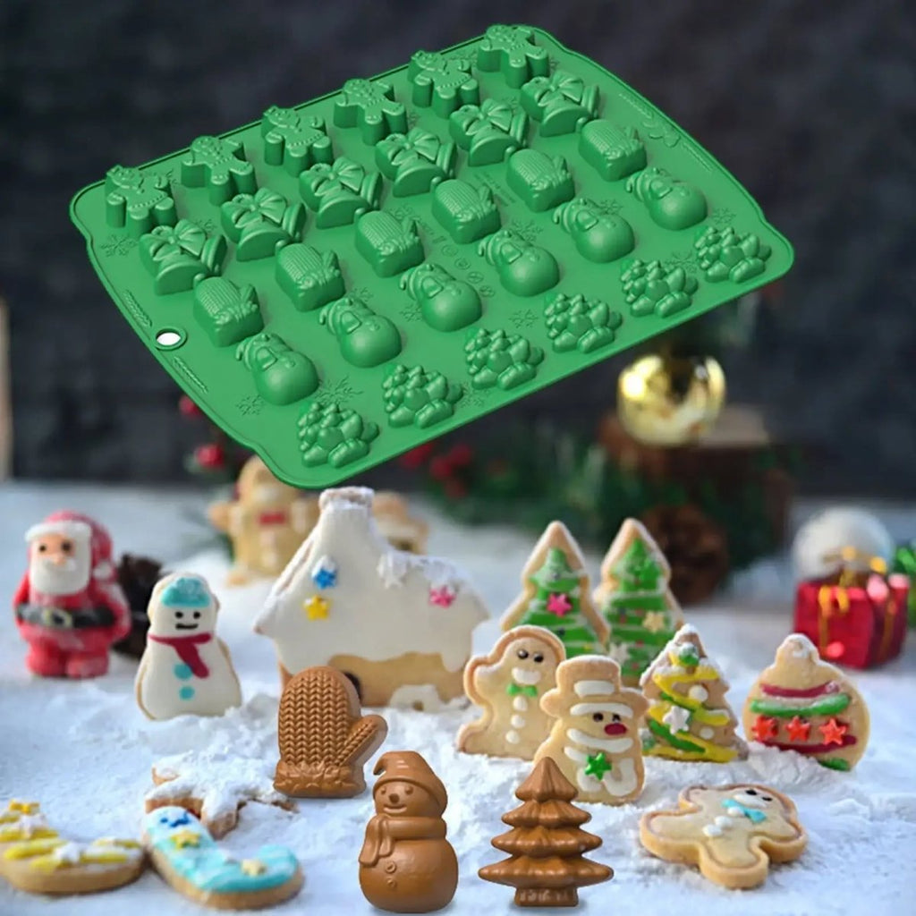 サンタクロース、雪だるま、クリスマスツリーのデザインをあしらったノンスティック焼き型 - Fioriscas