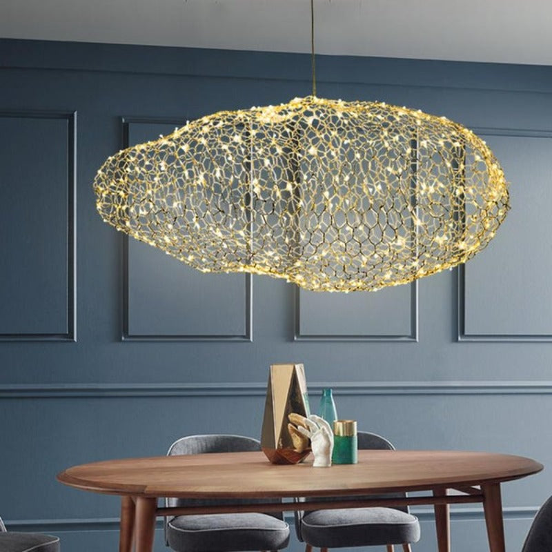 Hand-Molded Iron Cloud Lamp With Starry LED Glow, Gold Or White Finish
