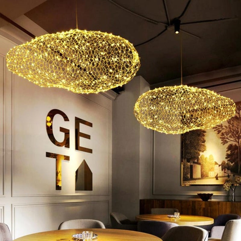 Hand-Molded Iron Cloud Lamp With Starry LED Glow, Gold Or White Finish