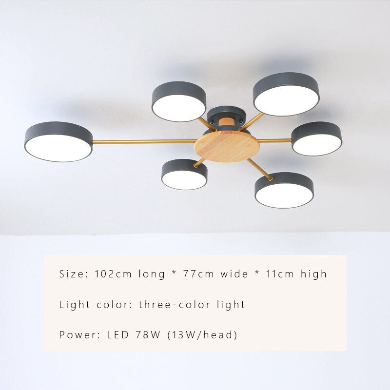 Luminax LED-kattokruunu puusta ja raudasta makuu- ja olohuoneisiin
