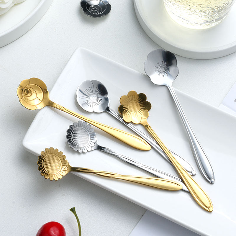 Florin Flower-Motif Teaspoon Set, 8-Piece, Stainless Steel