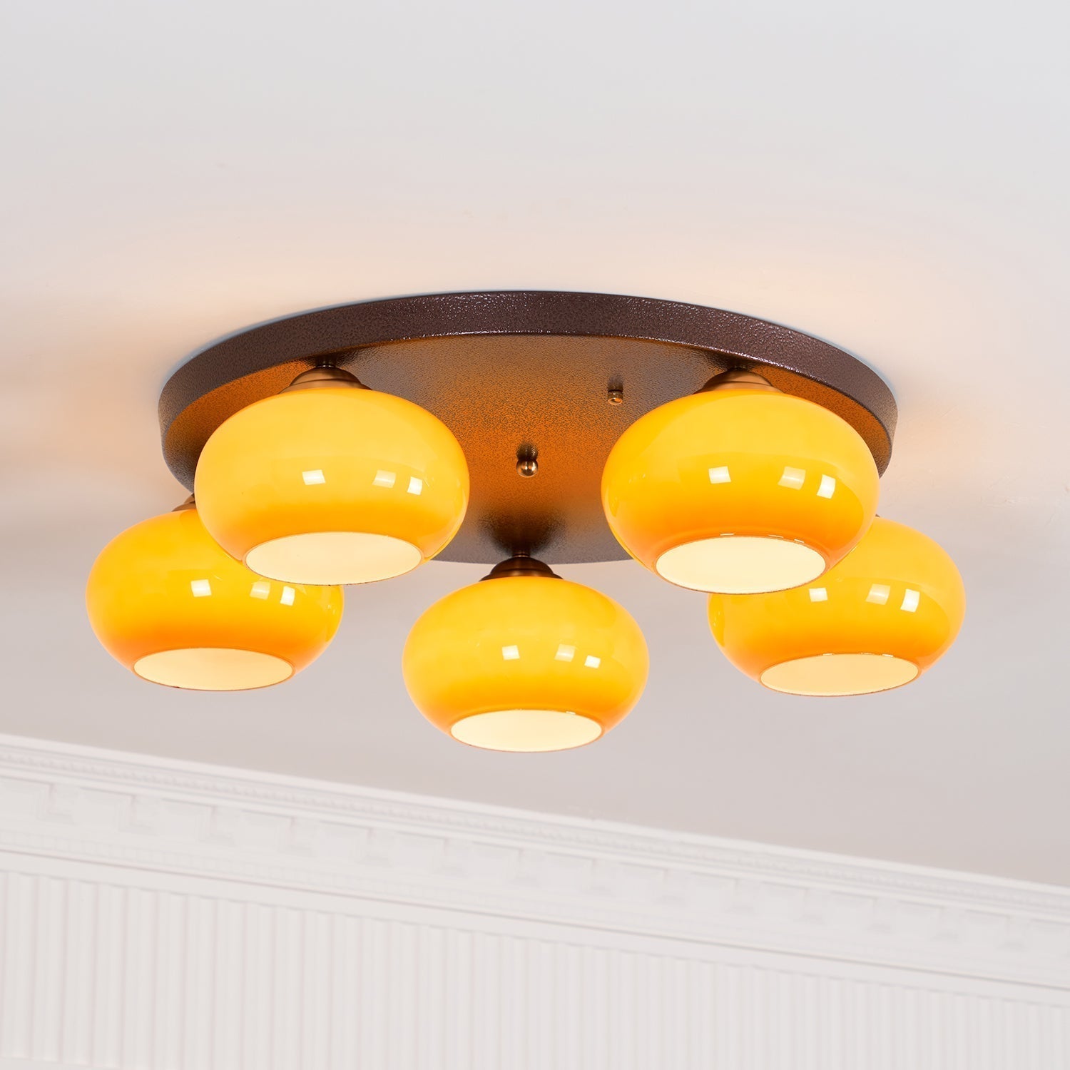 Aurevo 5-Lichts Amber Glazen Opbouw Plafondlamp | Fioriscas