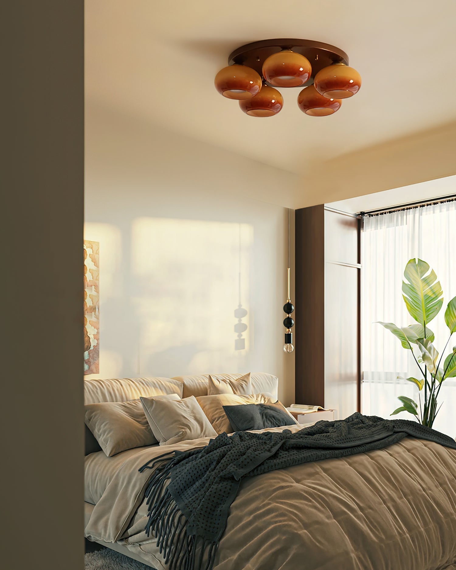 Aurevo 5-Lichts Amber Glazen Opbouw Plafondlamp | Fioriscas