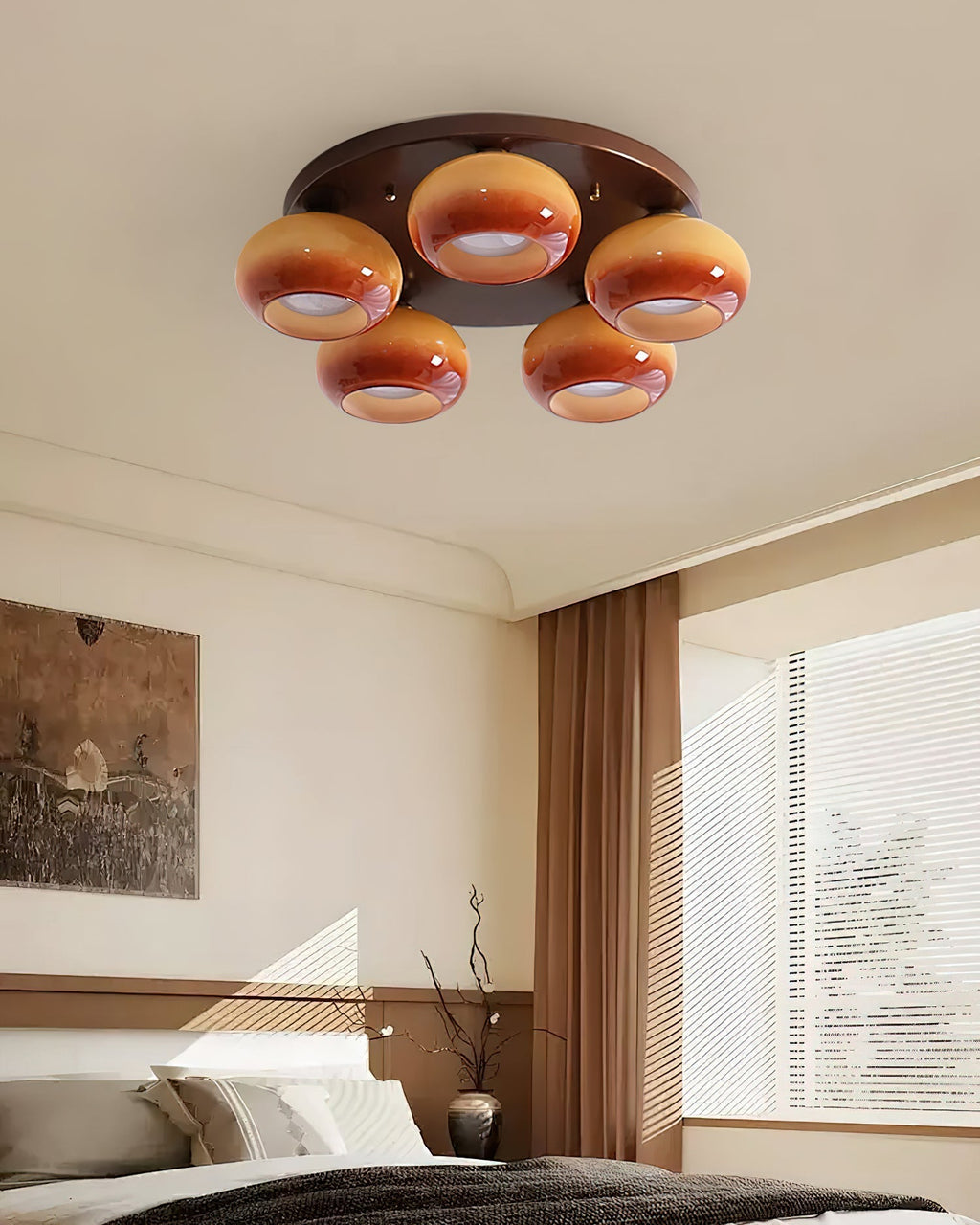 Aurevo 5-Lichts Amber Glazen Opbouw Plafondlamp | Fioriscas