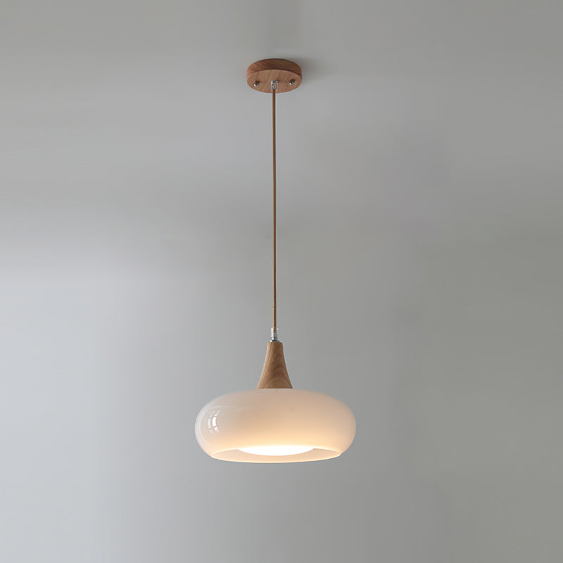Eloria Pendelleuchte aus bernsteinfarbenem Glas, Holzaufsatz, Cluster mit 1–3 Leuchtenköpfen