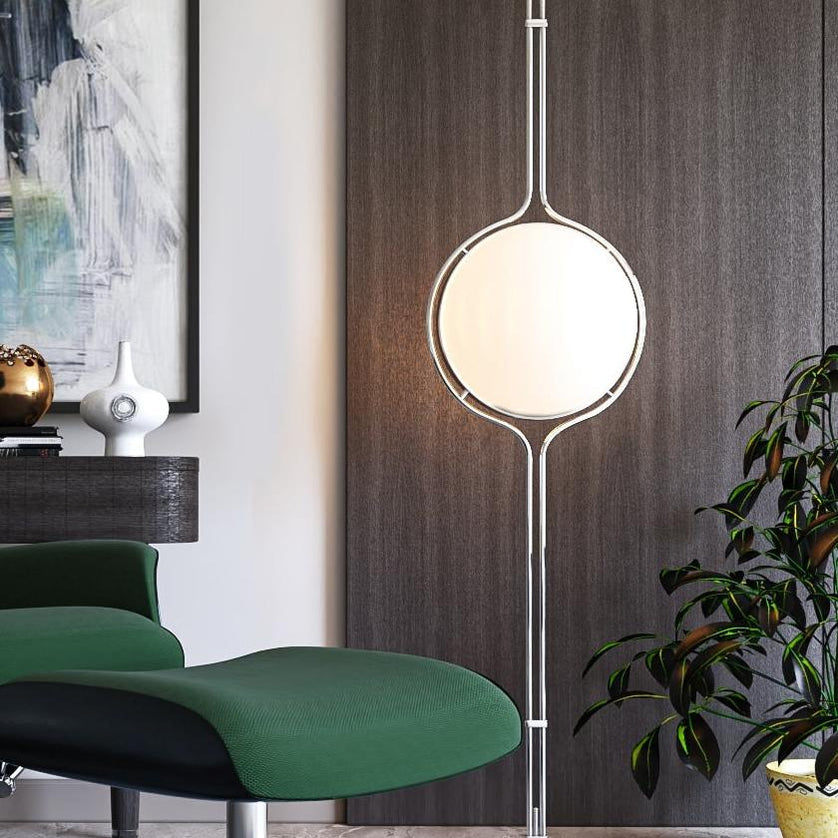 LumaCrest Floor-to-Ceiling Pole Lamp, Beige Half-Globe Shades, Adjustable Height