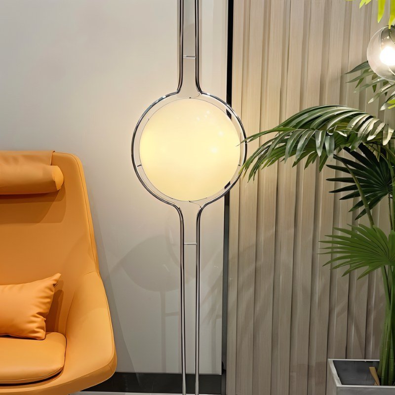 LumaCrest Floor-to-Ceiling Pole Lamp, Beige Half-Globe Shades, Adjustable Height