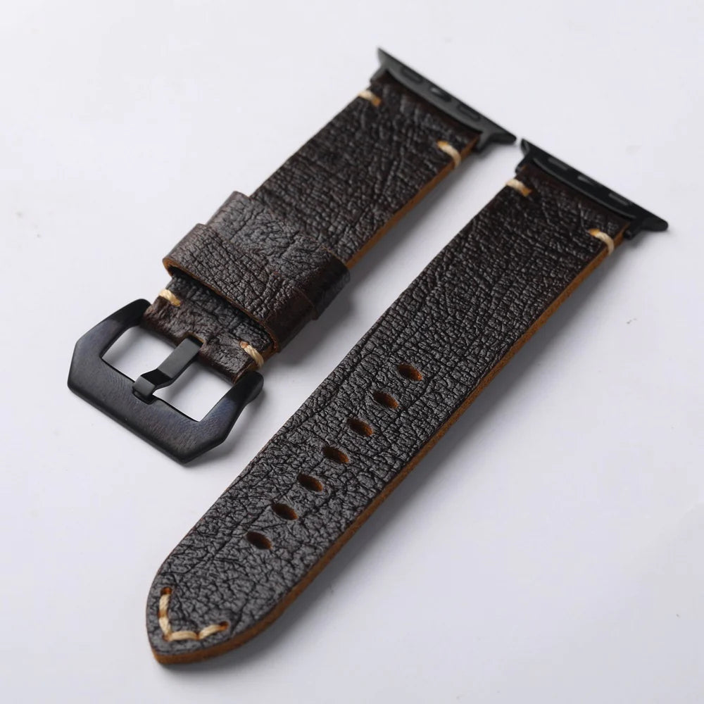 Vintage skórzany pasek do Apple Watch Ultra, ręcznie wykonany z bydlęcej skóry