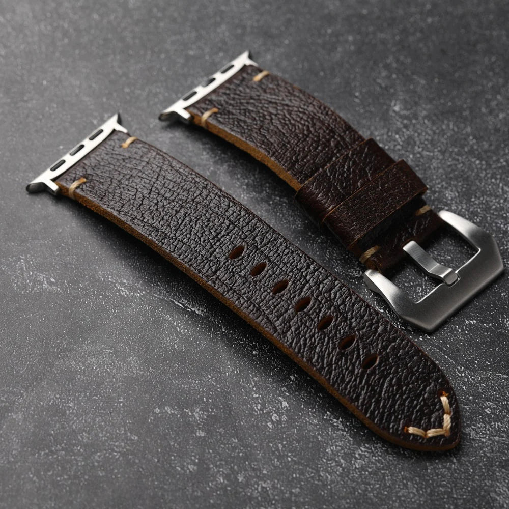 Vintage skórzany pasek do Apple Watch Ultra, ręcznie wykonany z bydlęcej skóry