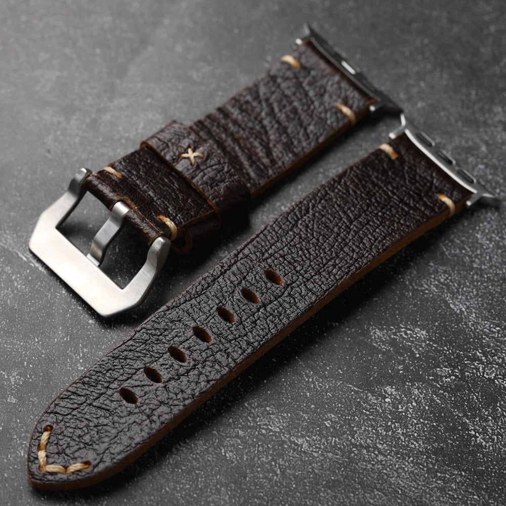 Vintage skórzany pasek do Apple Watch Ultra, ręcznie wykonany z bydlęcej skóry
