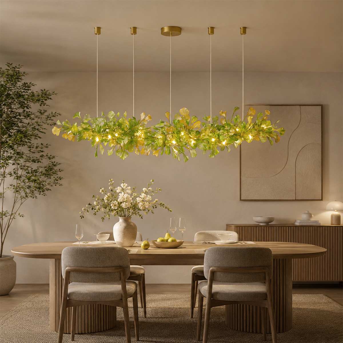 Lampa wisząca Lumen Leaf z miedzi i szkła z podświetleniem LED