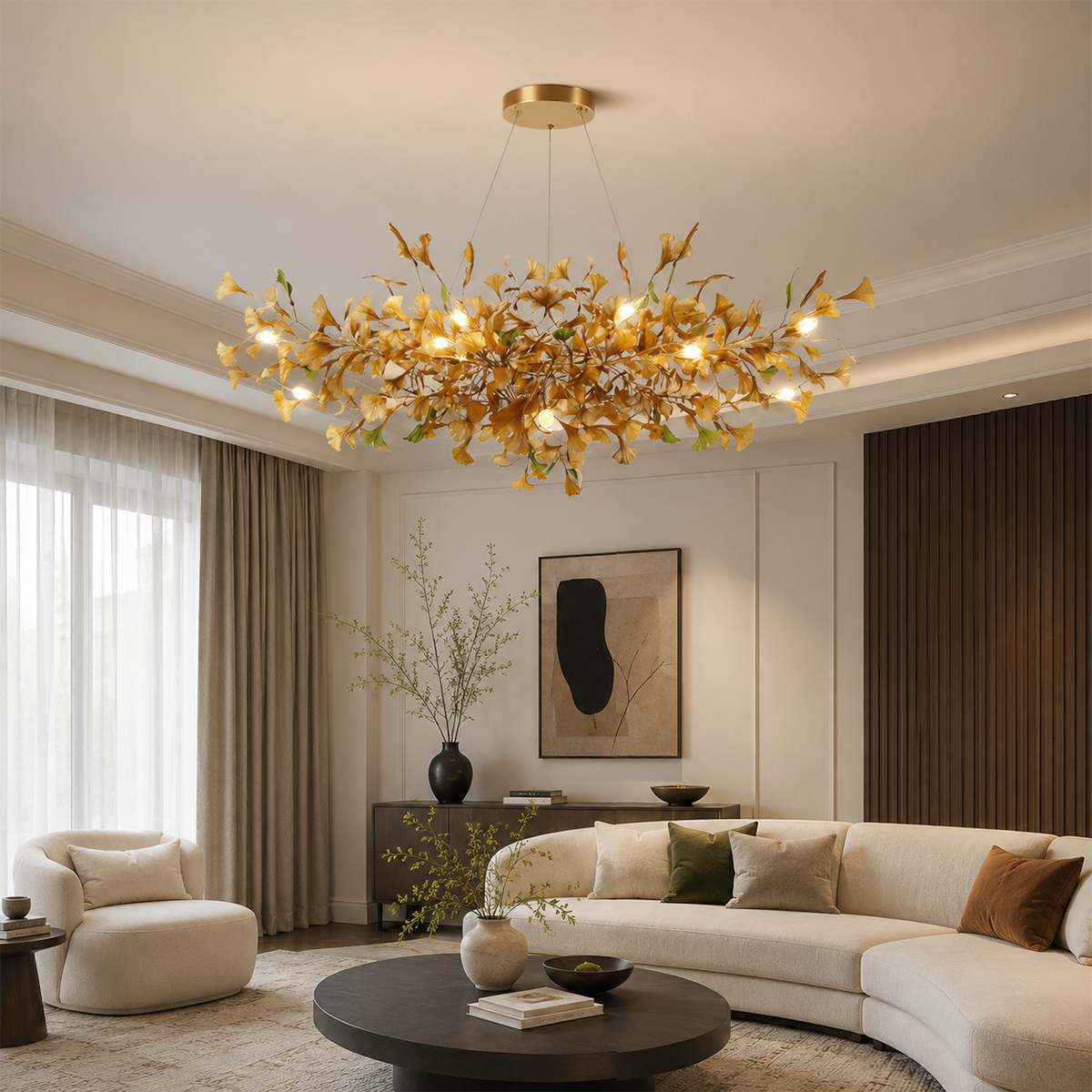 Lampa wisząca Lumen Leaf z miedzi i szkła z podświetleniem LED
