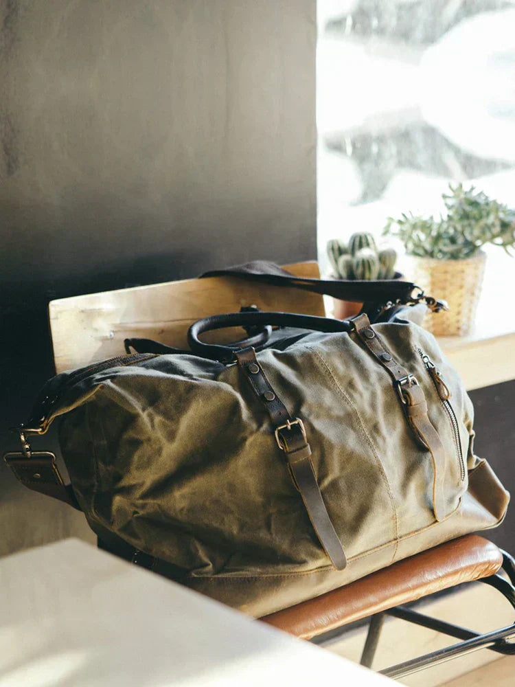 Harborwell Waxed Canvas Weekender Bag With Leather Trim, Four Colors