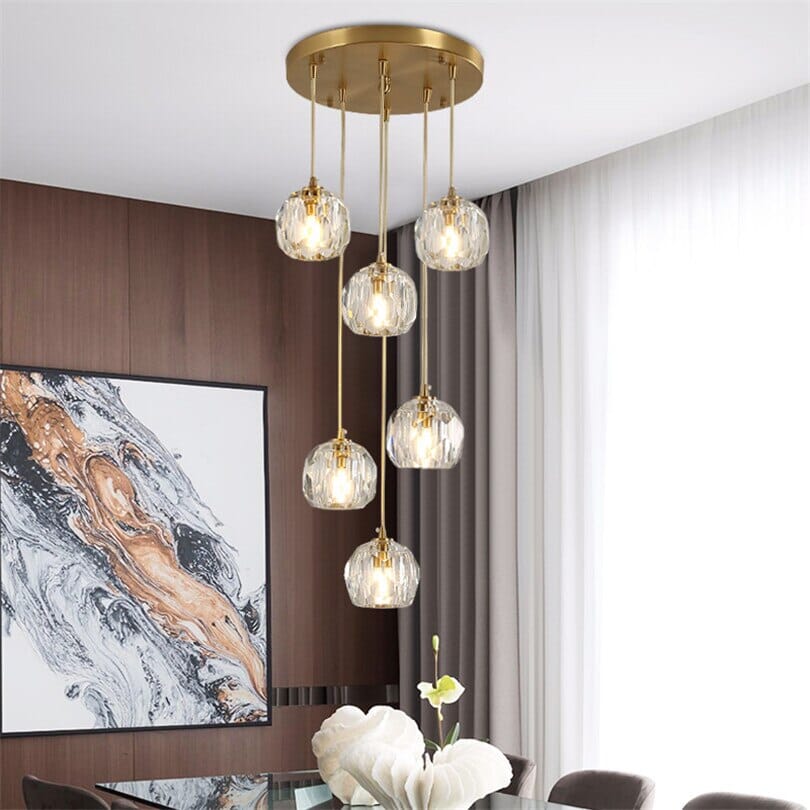 Luminara Crystal Ball Chandelier, Polished Copper Ceiling Light