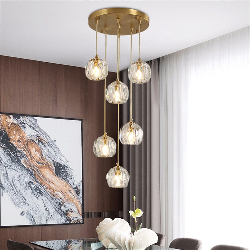 Luminara Crystal Ball Chandelier, Polished Copper Ceiling Light